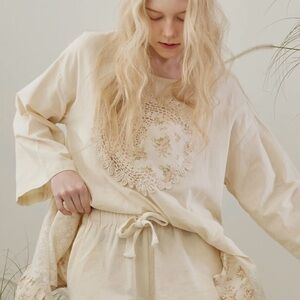 PREORDER Cream Floral Crochet-Accent Set for Women